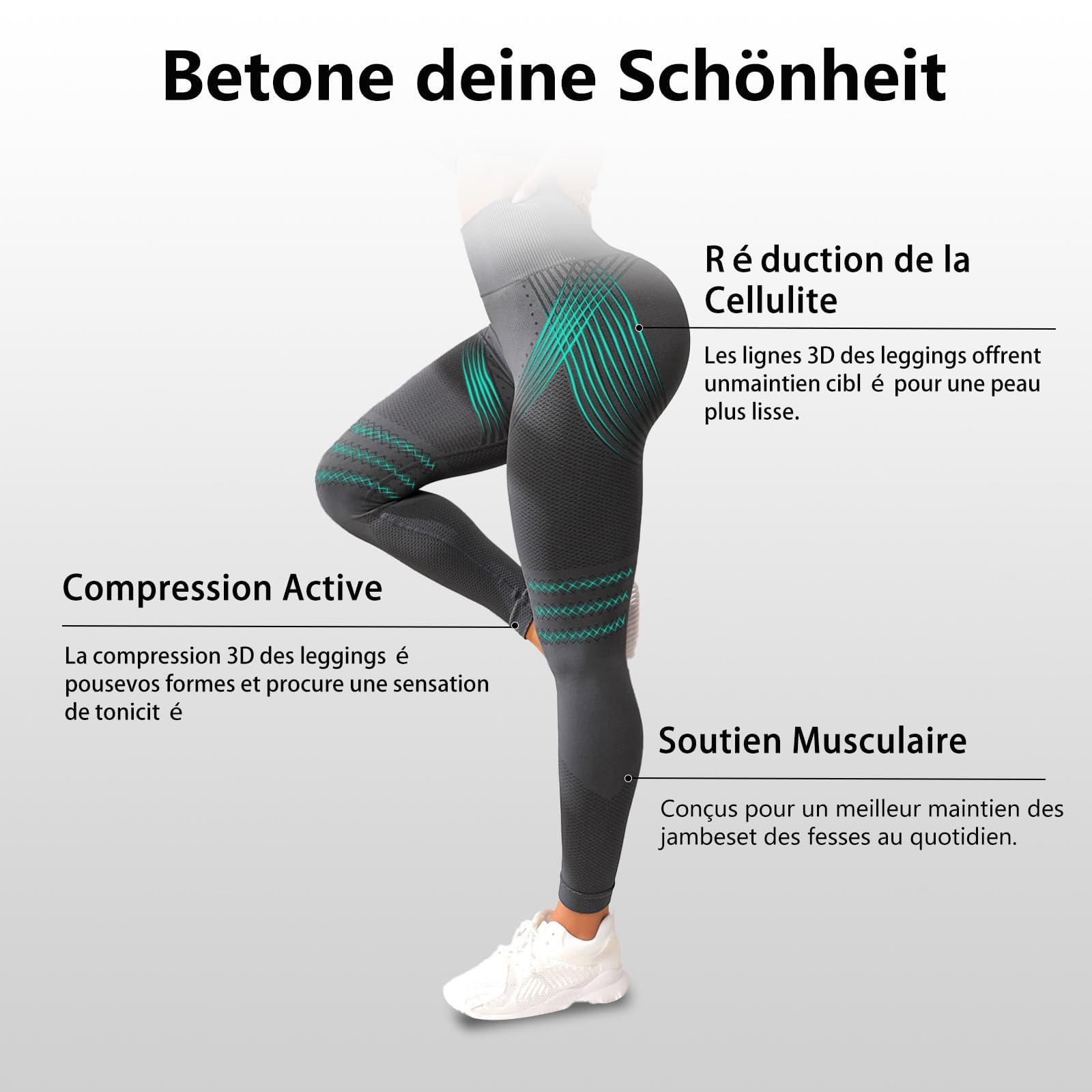 Legging 3D Anti Cellulite Femme，Legging Anti Cellulite Femme Taille Haute Push Up Minceur sans Couture Leggings Amincissants Cellulite à Compression Pantalon de Sport Yoga Fitness