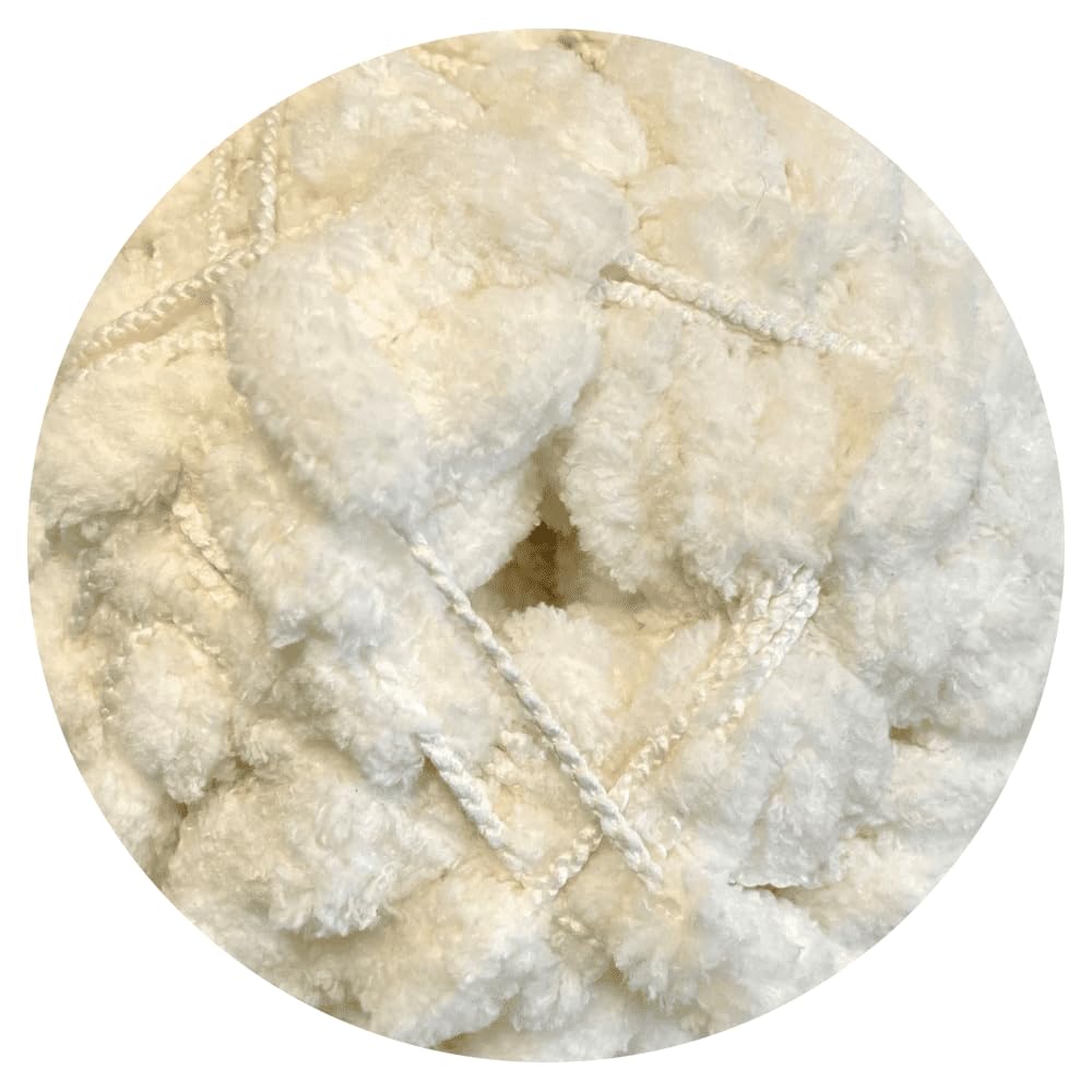WoolCraft Pom Pom Knitting & Crochet Yarn, Popular Super Soft Baby Yarn Available in a Selection of Prints and Pastel Shades, 100% Polyester, 100 Metres, 200g Balls, Pack of 3, Cream