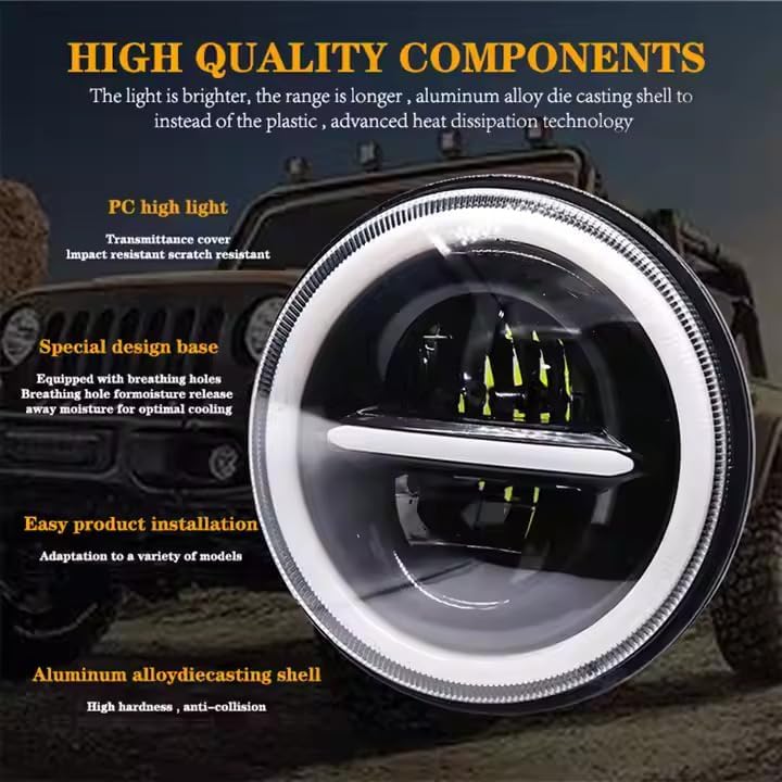 Image of RUDRA 110W Round LED Operating, Minus /Boss Headlight Bullet Headlight Compatible with Thar, Royal Enfield,Classic 350, Hunter350,Himalyan Gypsy & Bullet,High /Low Beam