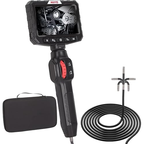 Articulating Borescope Camera with Light - Two-Way Industrial Endoscope Inspection Camera with 0.24in and 6.5FT Flexible Snake Camera,5" Screen,for Engine,Plumbing, and Industrial Inspections
