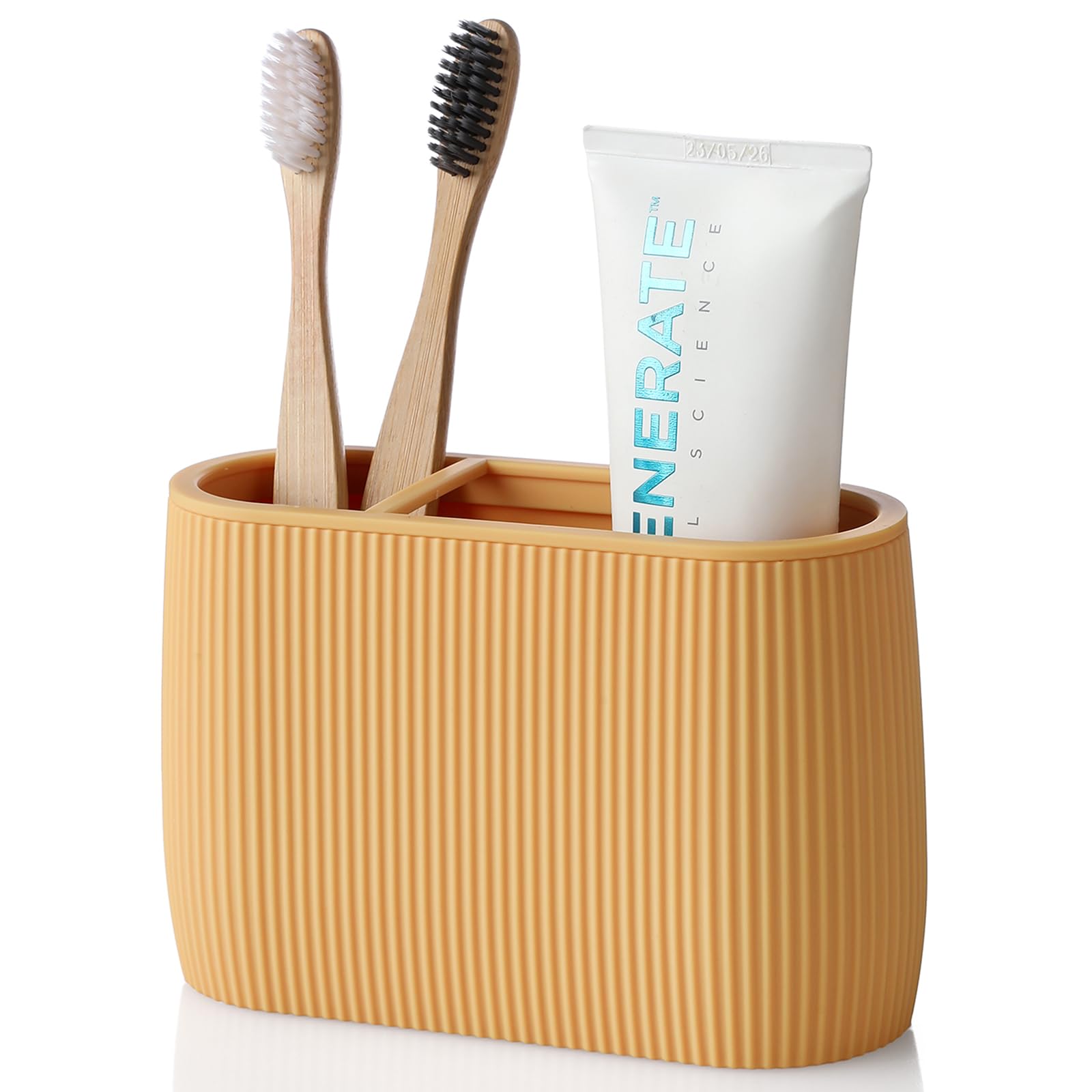YAUKPH Toothbrush and Toothpaste Holder Yellow Striped