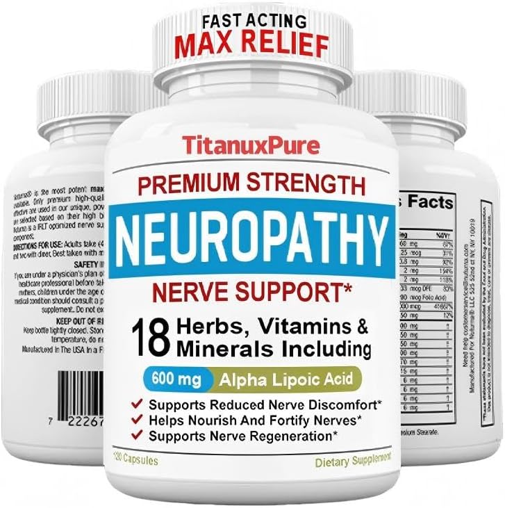 Suplemento de alivio del nervio ciático con 600 mg de ácido alfa lipoico puro, fórmula de máxima fuerza, fortalece los nervios en los dedos, manos,