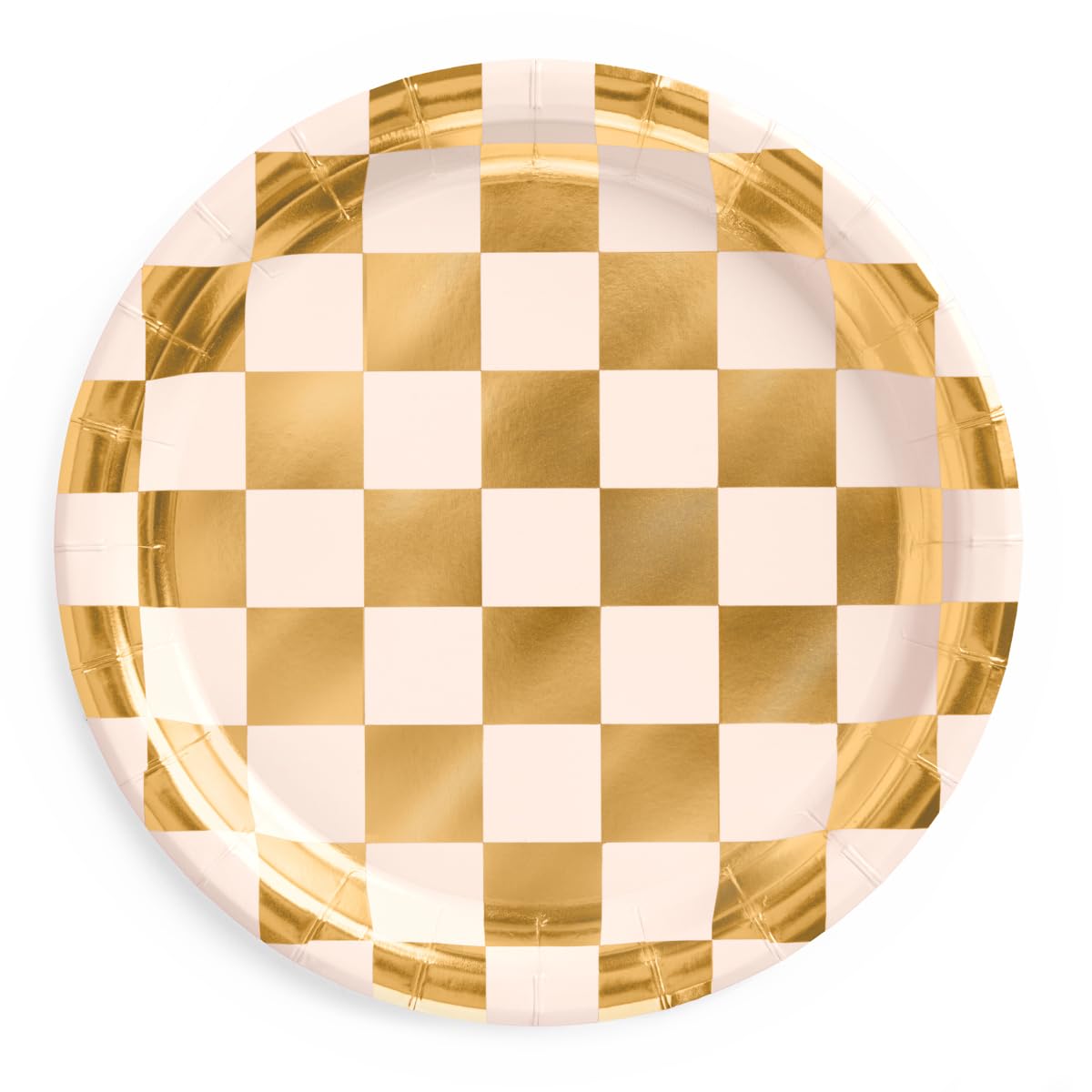 xo, Fetti Gold Checkered Paper Plates | 25 pcs | Bachelorette Tableware, Birthday Party Supplies, Modern Disposable Setting, Dinner Table Decor