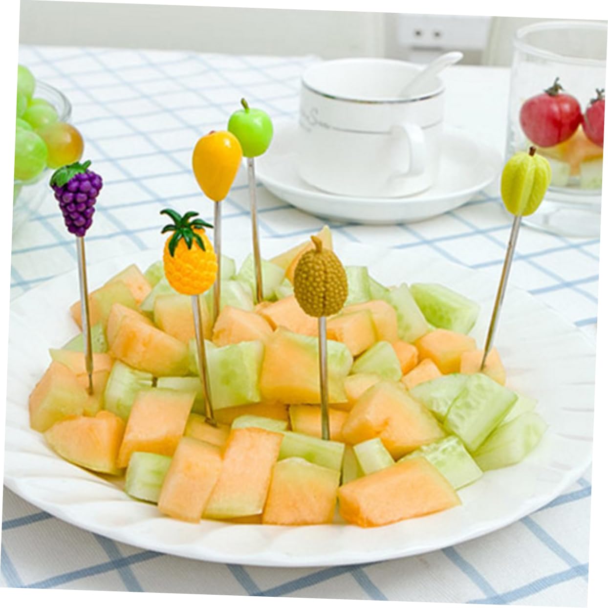 6pcs Fruit Picks Sandwich Fruit Fork Premium Quality Fruit Forks Cupcake Picks Snack Fork Dessert Forks Cocktail Sticks Green HOLIDYOYO