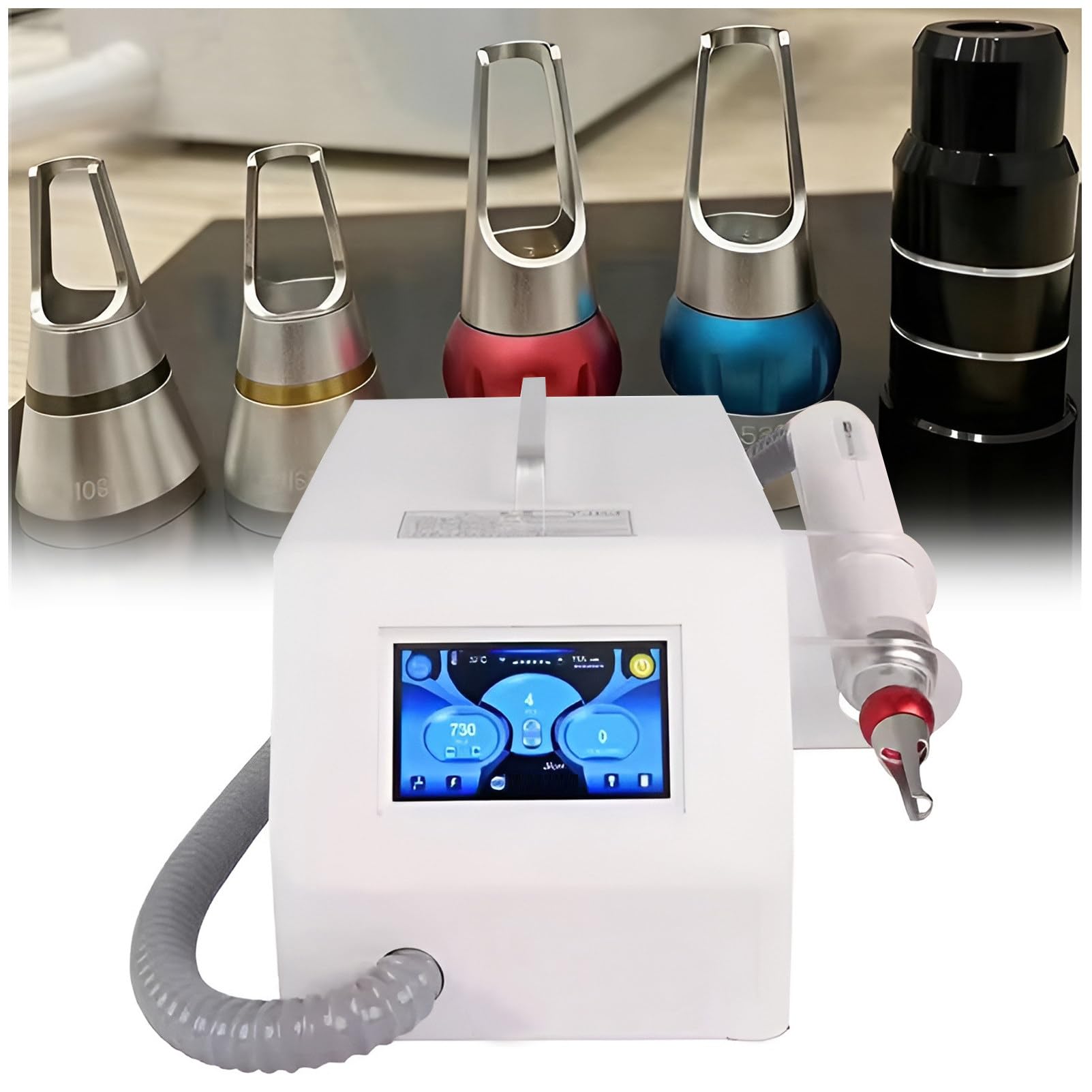 Máquina láser Profesional de eliminación Tatuajes picosegundos 5 en 1, con mira Punto Rojo, para Tatuajes, pecas, pigmentos y blanqueamiento la Piel Pantalla táctil 7 Pulgadas