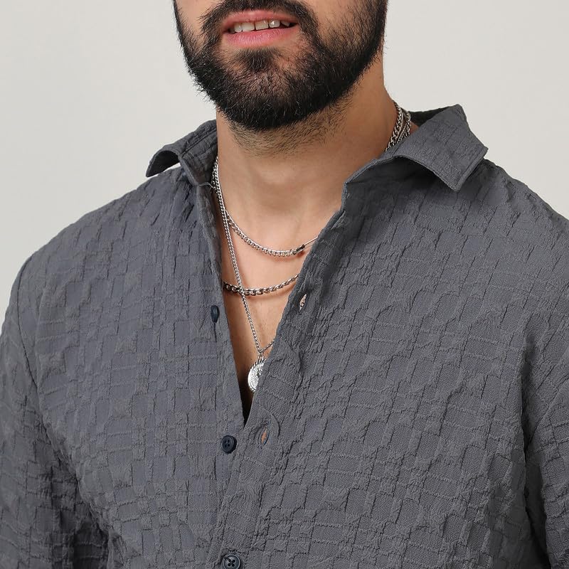 Image of CAHOOT Men's Twisted Crease Shirt for Casual Wear | Spread Collar | Long Sleeve | Button Closure | Shirt Crafted with Comfort Fit for Everyday Wear