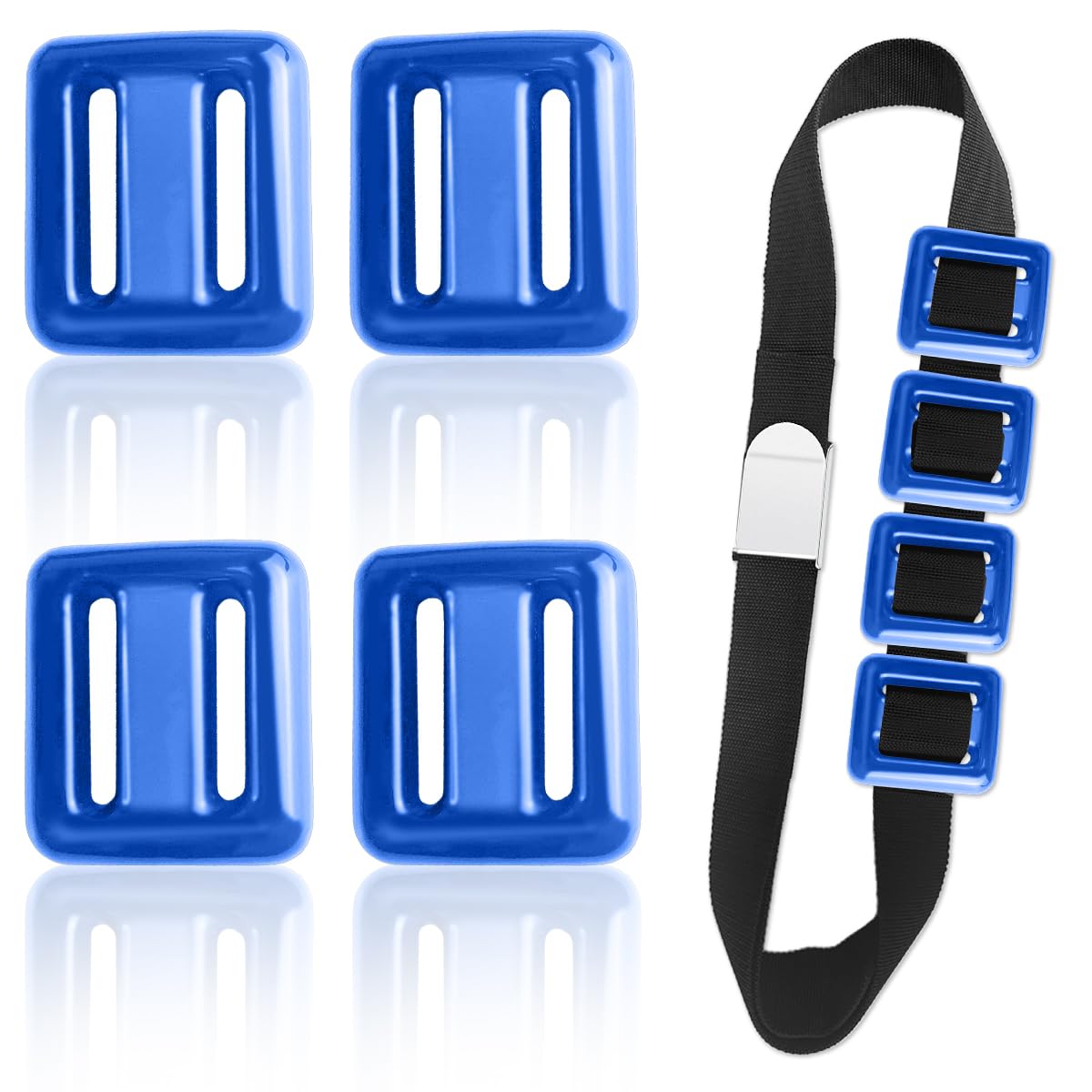 Jamceoceo 4 PCS 1.1LB Diving Weights, Blue Coated Diving Weight Block, Diving Weight Block with Metal Buckle Belt, Suitable for Freediving, Underwater Operations