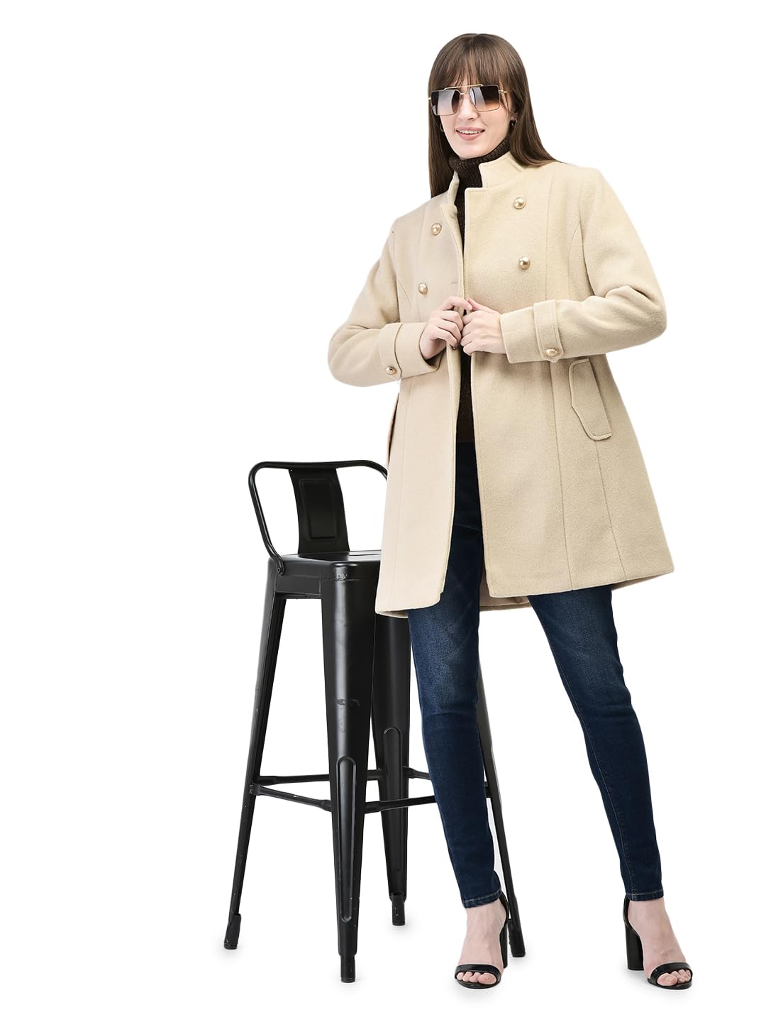 crimsoune club Women's Beige Mandarin Collar Overcoat-picture-44