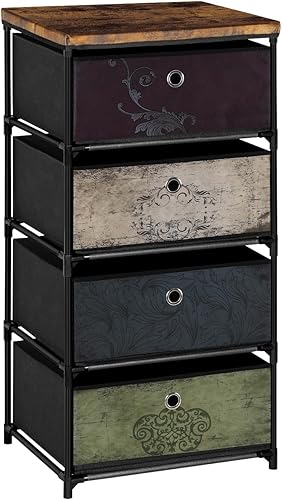 VASICAR Mesita de noche con 4 cajones, organizador de almacenamiento de ropa, pequeña cómoda de tela para dormitorio, armario, entrada, pasillo,