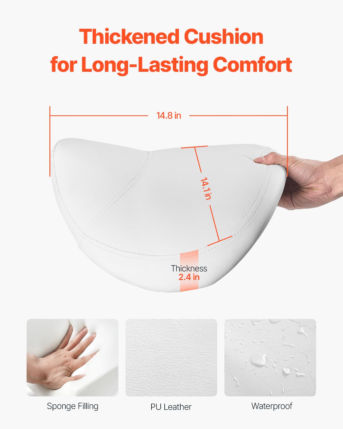 VEVOR Taburete Giratorio de Altura Ajustable de 55-71 cm, Carga de 204 kg, Taburete de Trabajo, Silla de Montar Giratoria Ergonómica de Cuero de PU Engrosada para Salón SPA Clínica de Masaje, Blanco