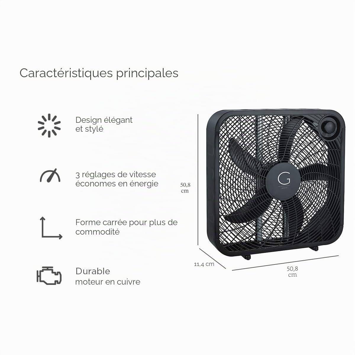 Genesis 20" Box Ventilateur, 3 paramètres, Noir (G20BOX-BLK)