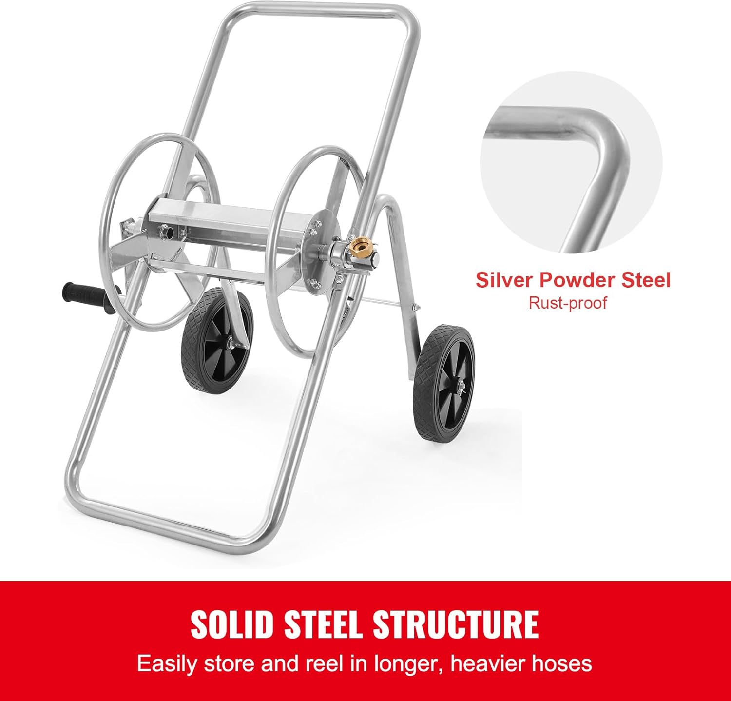 Happybuy Hose Reel Cart, Holds Up to 175 ft of 5/8’’ Hose, Mobile Garden Water Hose Carts with Wheels, Heavy-Duty Powder-Coated Steel for Outdoor Use, Ideal for Garden, Yard, Lawn