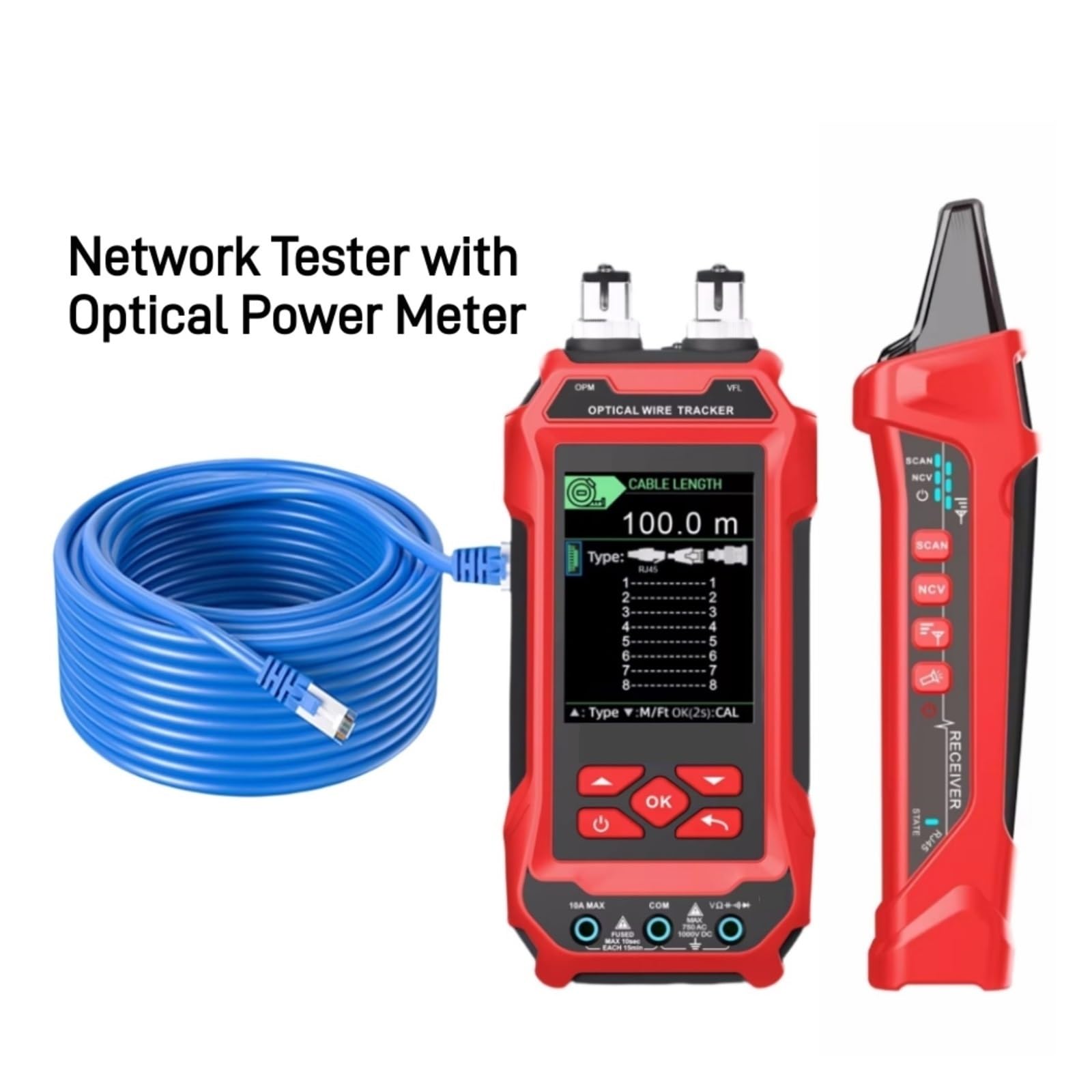 Probador de cable red, medidor potencia óptica, multímetro, buscador línea LAN 4 en 1, comprobador for cableado estructurado Ligero Y PortáTil