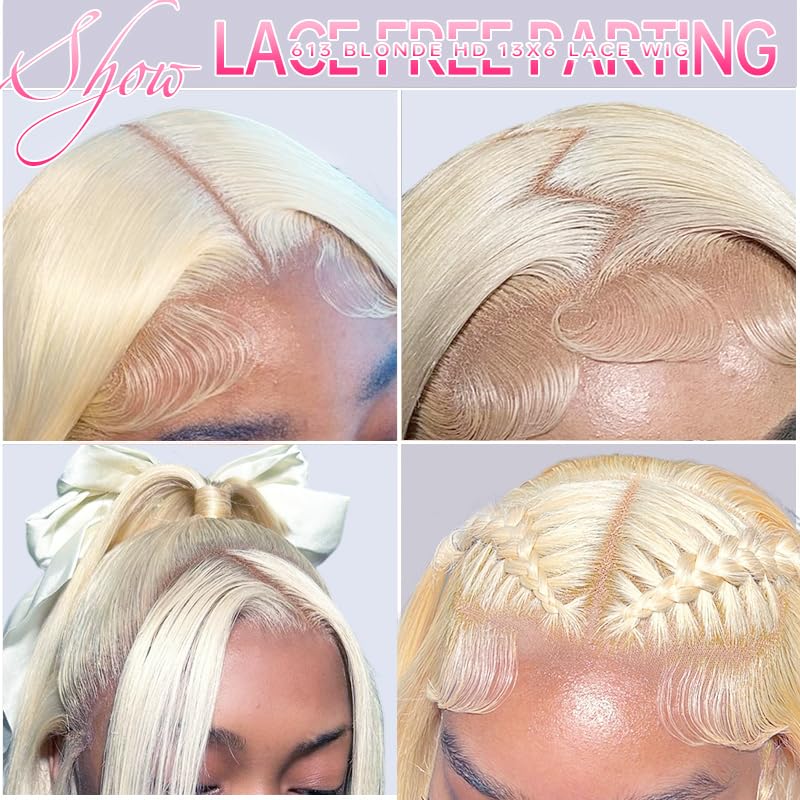 IUPin 613 13x6 Lace Front Wig Human Hair 220% Density Straight Blonde Wig Human Hair 613 HD Lace Frontal Wig Transparent HD Lace Pre Plucked with Baby Hair for Women 26 Inch