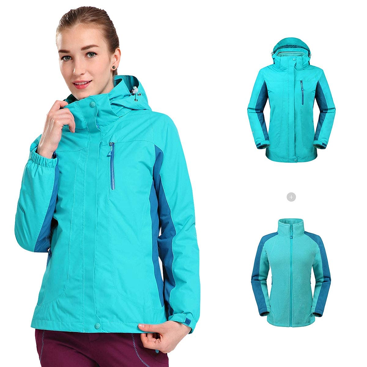 MU Mujeres para Hombres 3 en 1 Chaqueta de Esquí Impermeable Chaqueta de Lluvia a Prueba de Viento Invierno Abrigo de Snowboard Al Aire Libre/Blue/Xxl