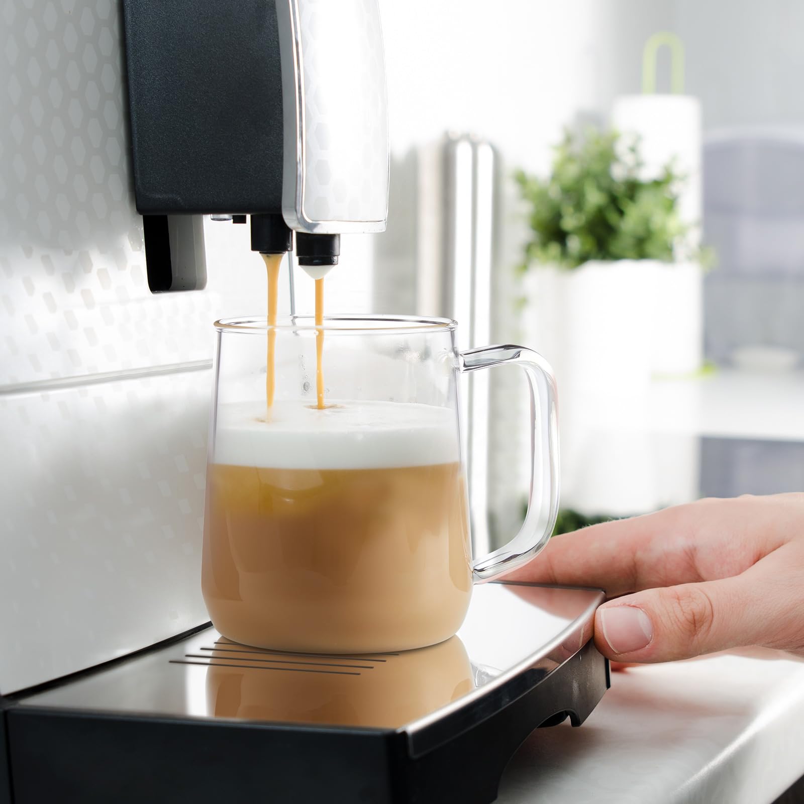 Set di 2 tazze da caffè in vetro borosilicato trasparente da 400 ml, con manici, per cappuccino, tè, latte, bevande calde/fredde, vino, Americano