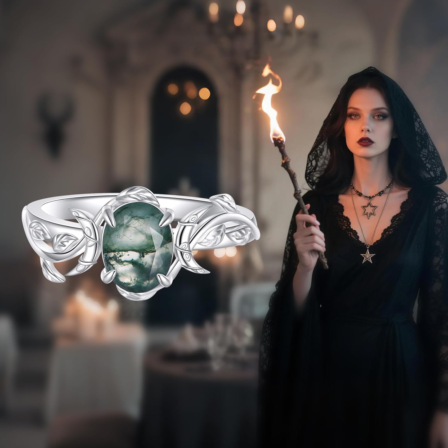 Triple Moon Ring for Women Sterling Silver Pentagram Triple Moon Ring Jewelry Gifts Size 7 - Image 6