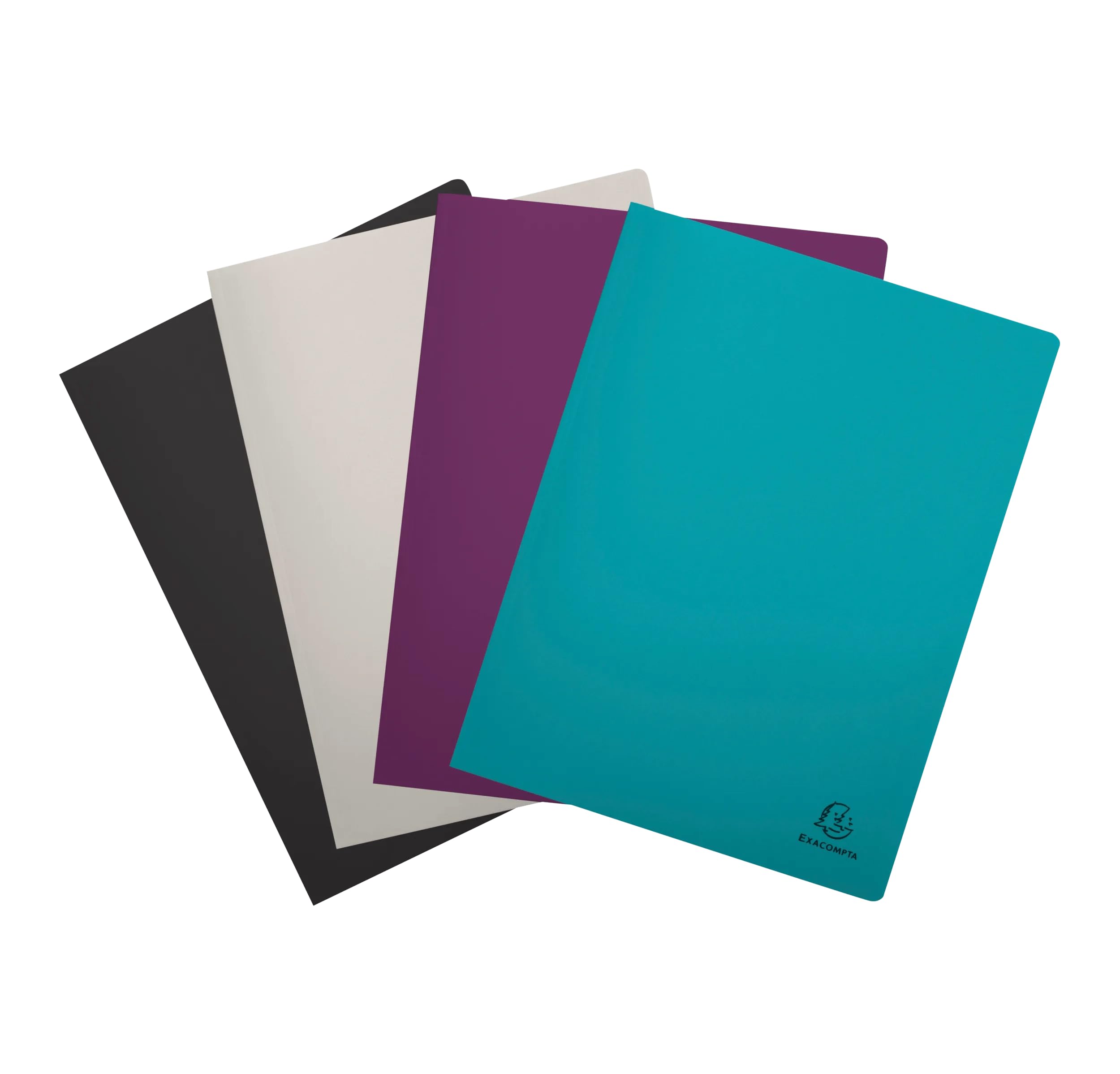 Exacompta - Ref 85730E - Pack of 4 semi-Rigid Document Protectors Made of Recycled PP Titanium - 30 Pockets - 60 Sheets - for A4 - Size 24 x 32 cm - 4 Colours Aubergine, Coconut, Black and Turquoise