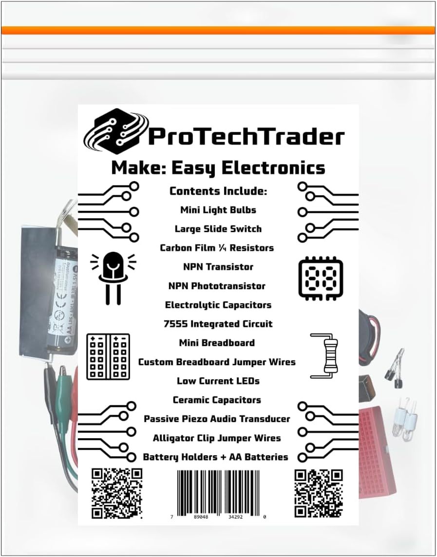 ProTechTrader Make: Easy Electronics Component Pack - Learn Basic Electronics with no Tools for Easy Electronics by Charles Platt (Book Sold Separately)