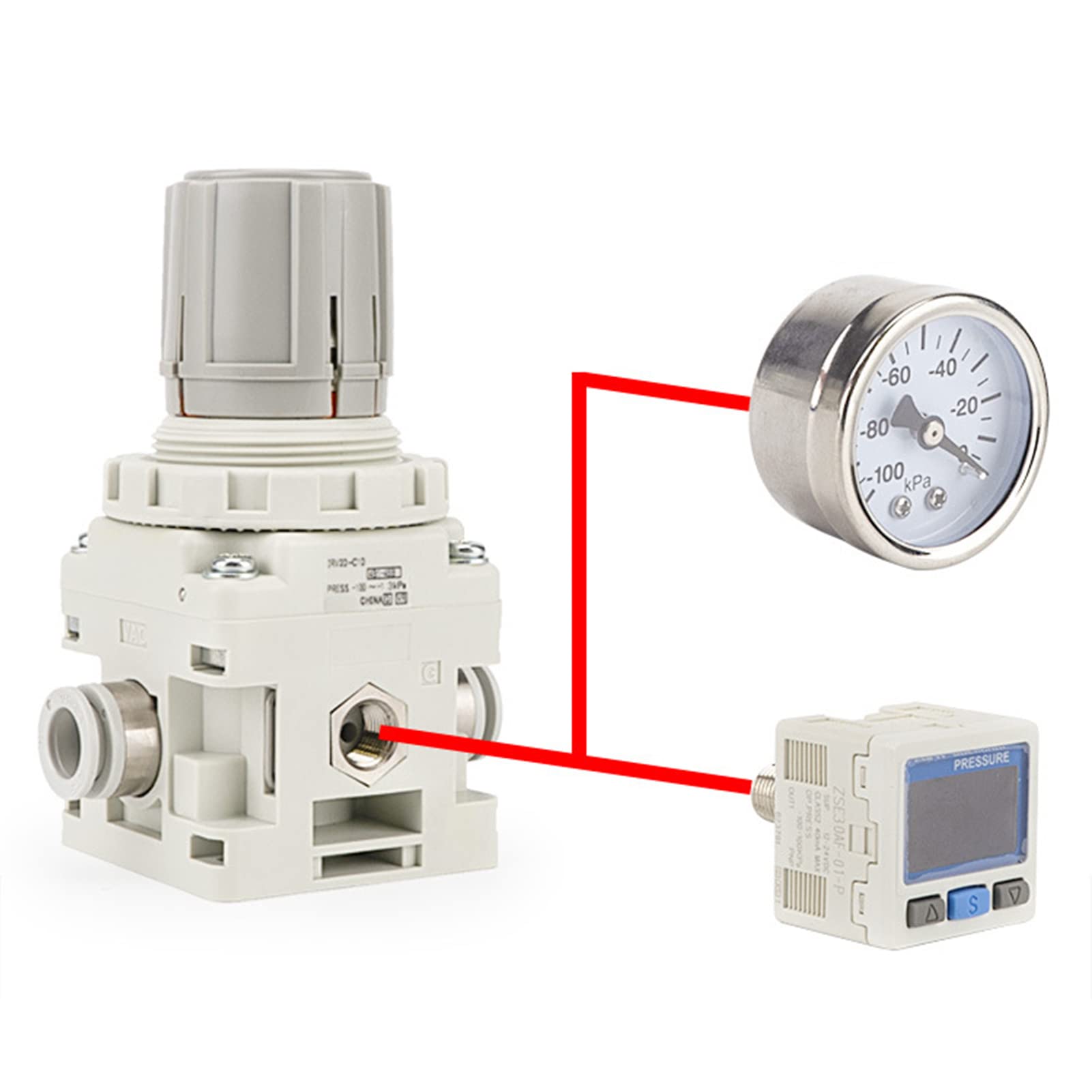 Soupape de Pression à Vide, Régulateur de Pression à Vide Pneumatique de Type SMC avec Support pour Tuyaux de 8 Mm de Diamètre Extérieur