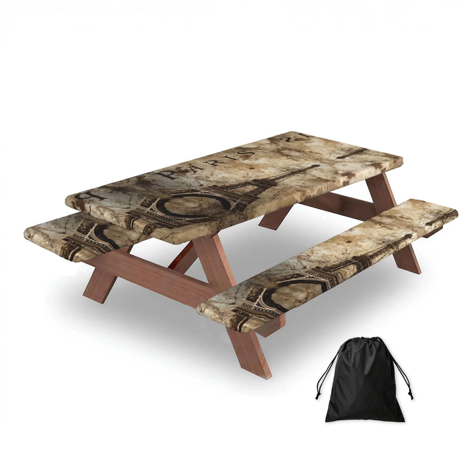 Zqytgfdc Black Paris Eiffel Tower Rectangular Water-Repellent Picnic Tablecloths, Outdoor Camping, Picnic, Bbq