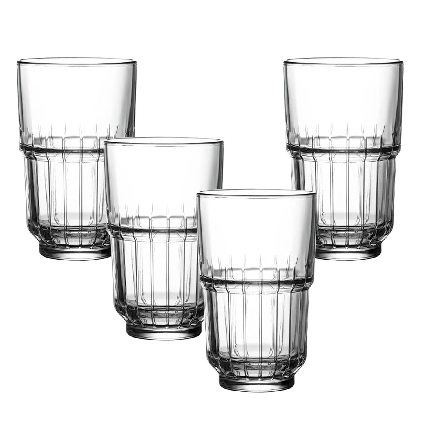 NAVACALAStackable Drinking Glasses Set of 4 Water Glasses 360ml Glass Cups for Juice,Whisky and Cocktail,Tumbler Glassware for Home, Restaurant and Bar | Dishwasher Safe,Lead Free(360ml)