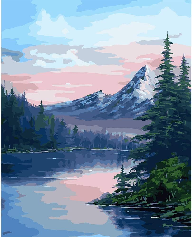Azonee DIY Paint by Numbers for Adults and Kids, “Rocky Mountain Sunset” Acrylic Painting Kit by Artist Joan A Brown with Brushes and Acrylic Pigmen for Home Decoration Without Frame