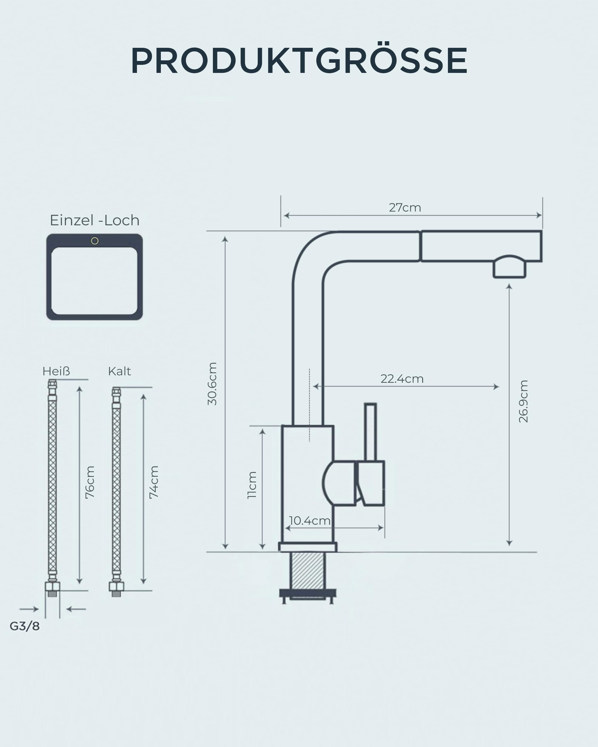 FORIOUS Wasserhahn Küche, Küchenarmatur Ausziehbar mit Brause, Spültischarmatur Küche, L-förmiger Edelstahl Mischbatterie Armatur, Zwei Sprühfunktionen, 360° Schwenkbar