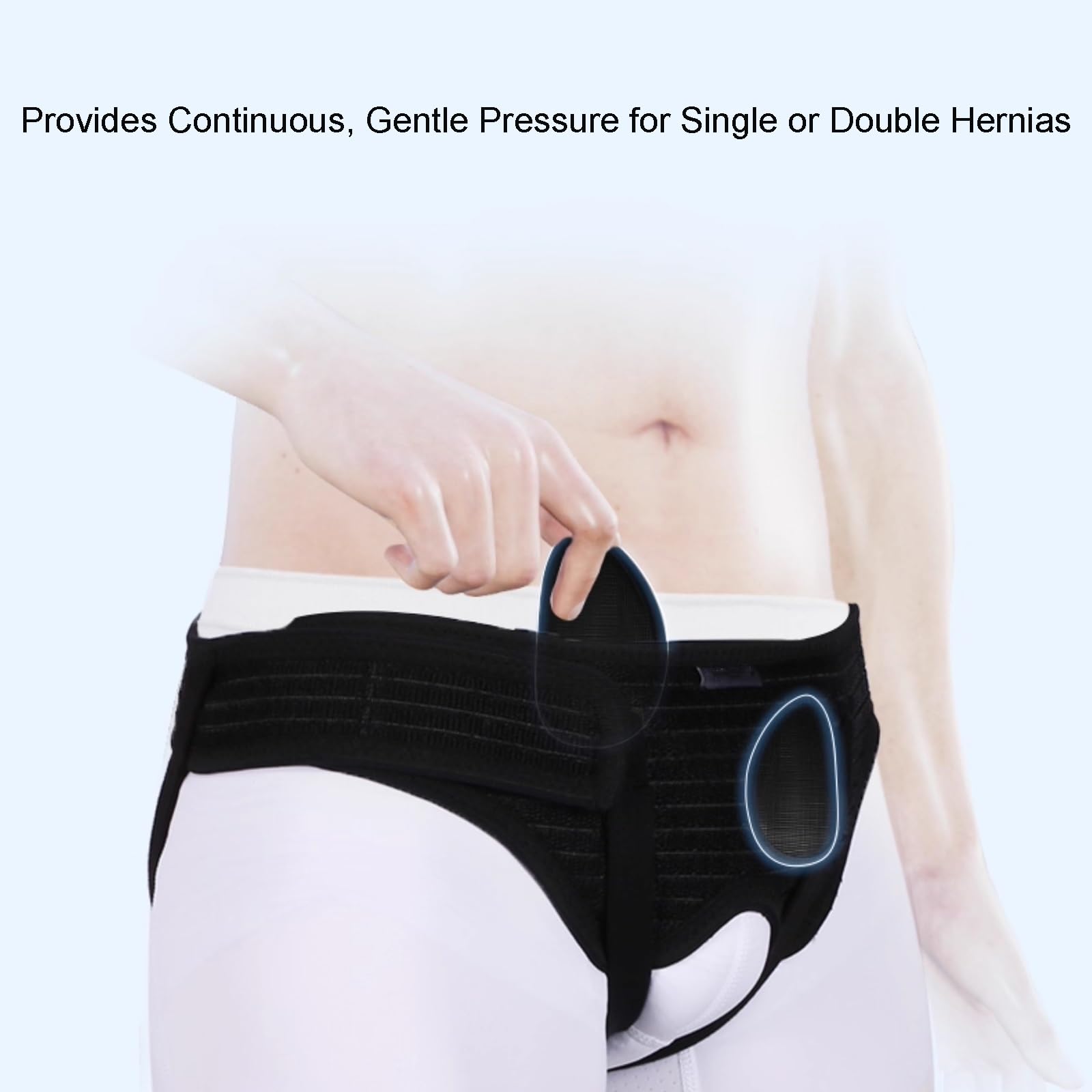 Hernia Inguinal Hombre, Ajustables Faja de Hernia Inguinal (Izquierda O Derecha), 2 Almohadillas de Compresión Extraíbles para Uso Diario Durante La Recuperación Posoperatoria (Negro, Grande)(Large)