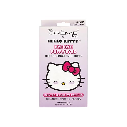 The Crème Shop Hello Kitty Bye Bye - Parches para debajo de los ojos, máscara coreana para ojos, 3 pares