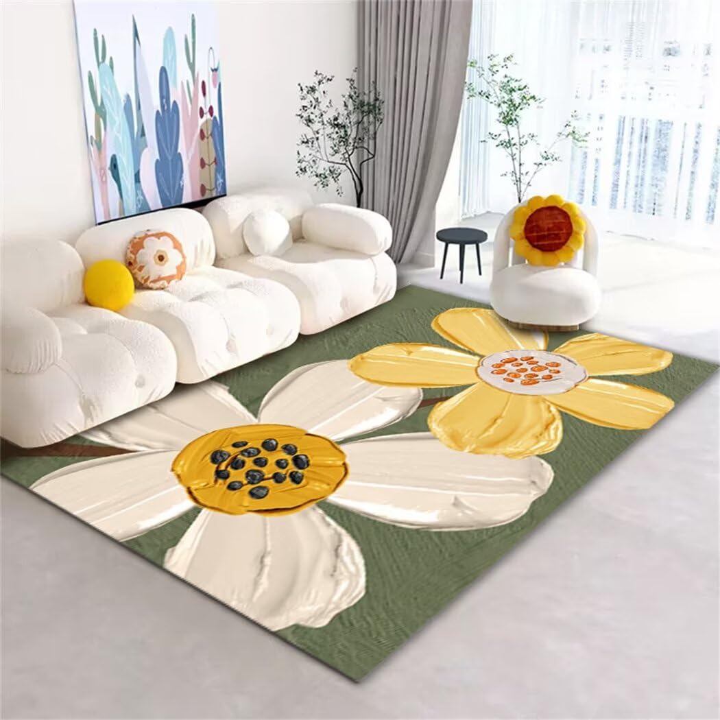Tapis de salon fleurs jaunes 50x80 cm crème pour une chambre de fille accueillante