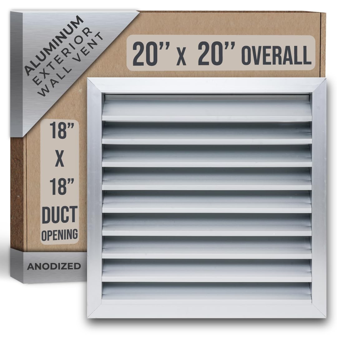 Handua 18"W x 18"H [Wall Opening] Anodized Aluminum Exterior Wall vent Gable shed for Crawlspace, Outdoor, Doors, Attic | Weatherproof, Rain&Rust Proof, Water Resistant Grille , Overall: 20"W X 20"H