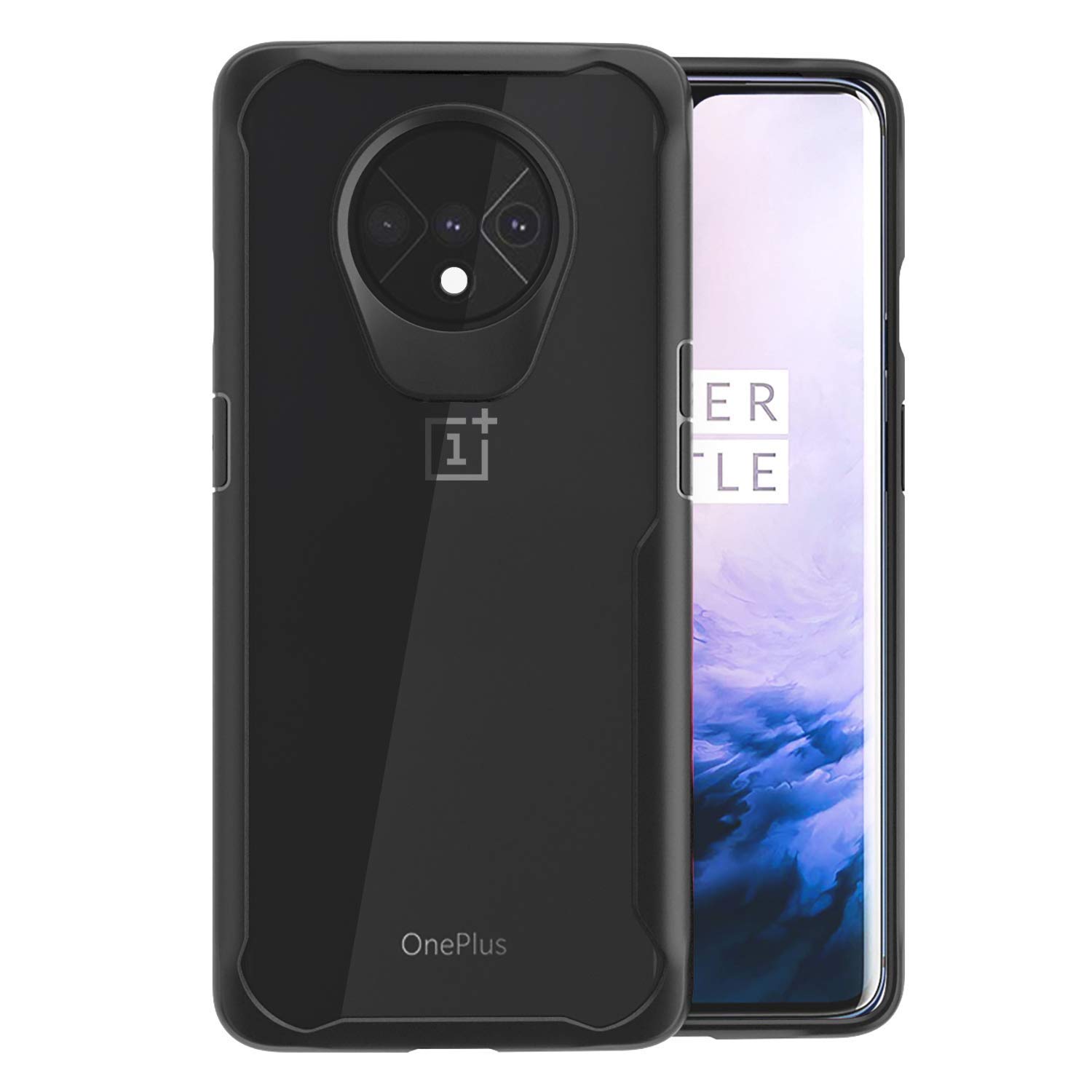 WOW IMAGINE Shock Proof Clear Back Case Mobile Cover for OnePlus 7T (Hard | Hybrid PC + TPU | Full Armour Device & Camera Protection | Black)