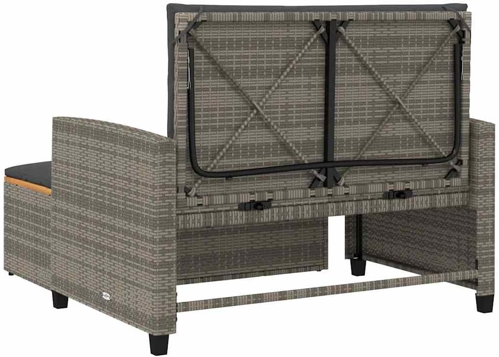 2-Person Outdoor Garden Sofa, PE Wicker Patio Loveseat with Acacia Wood Accents and Powder-Coated Steel Frame, Modern Grey Furniture for Backyard Terrace
