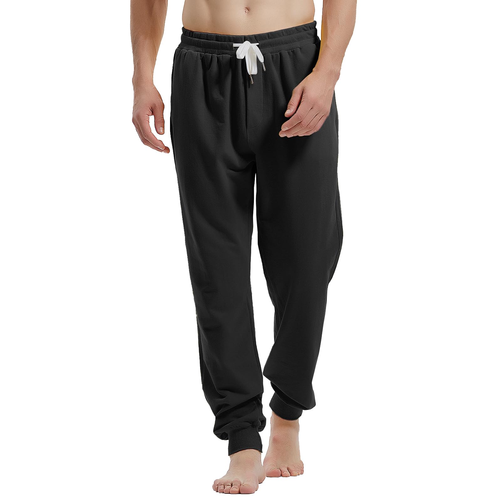 Amy Coulee Mens Joggers Bottoms Cotton Running Tracksuit Bottoms Cuffed Sweatpants Casual Gym Trousers with Pockets Drawstring (Black, XL)