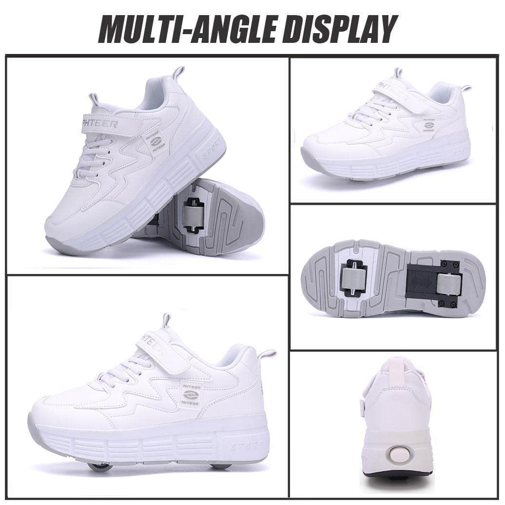 Schuhe Mit Rädern 2 in 1 Multifunktionsschuhe Jungen Mädchen Rollschuhe Doppelräder Turnschuhe, Light Roller Skates Räder,White-33