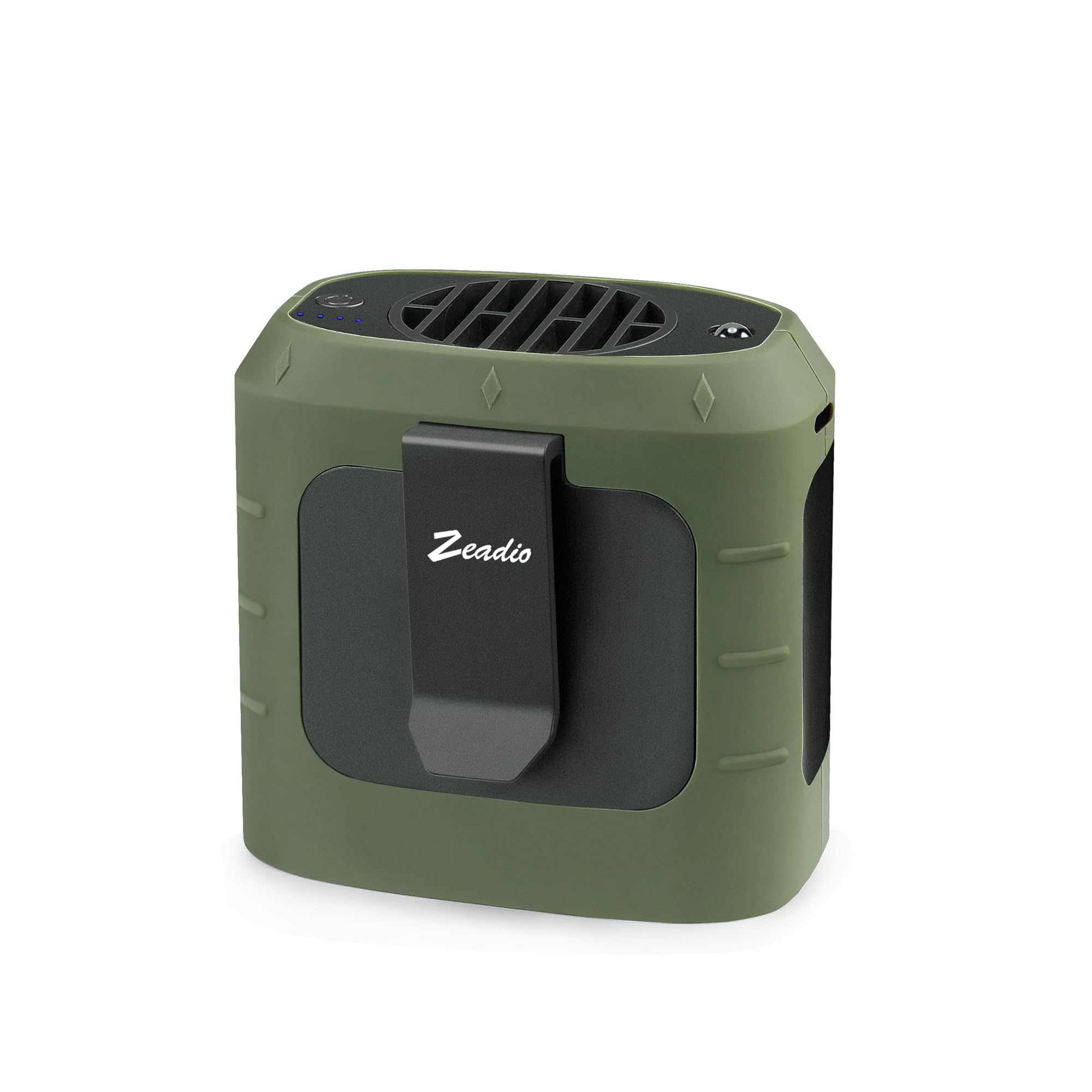 Zeadio - Ventilatore portatile con clip per cintura, 3 velocità, 10000 mAh, indossabile come collana, senza mani, con funzione di illuminazione per vampate di calore, per casa, ufficio, viaggi, sport