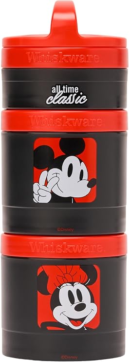 Whiskware Disney Mickey Mouse and Friends Stackable Snack Containers for Babies, Toddlers, and Kids, 3 Stackable Snack Cups for School and Travel, Cupholder Friendly, All Time Classic!