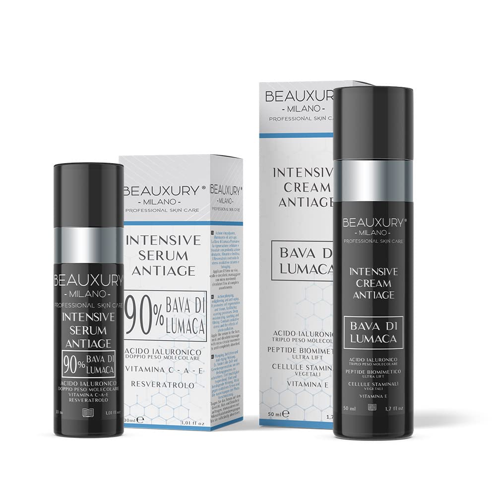 Beauxury Milano Anti-Falten-Gesichtsserum mit Schneckenschleim 90% und Anti-Age-Creme, Lifting-Effekt und Aufpolstern mit Hyaluronsäure – Talg-Set, normalisierend, ideal für reife Haut