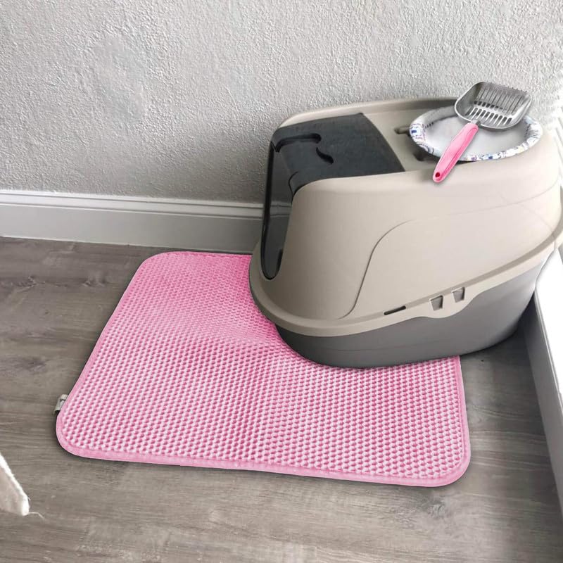 Image of Cat Litter Mat 12x18 Inch - Double Layer Open Edge Design, Waterproof & Urine Proof, EVA Material, Durable and Washable Litter Trapping Mat (Pink)