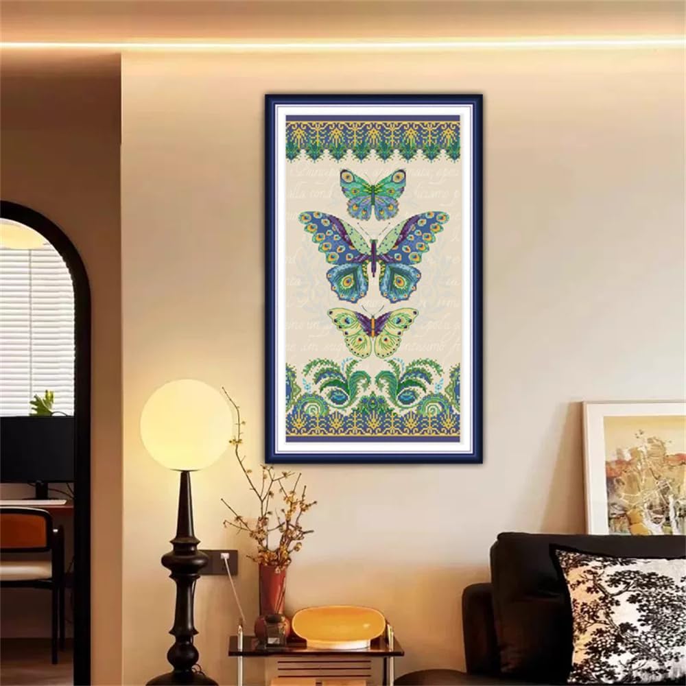 JOYSEWING Counted Cross Stitch Kits Totems Classic Series Stamped Embroidery Starter Sets for Beginners DIY Home Decoration 11CT-Printed (Three Butterflies(11CT) 13.78 x23.23 Inches)