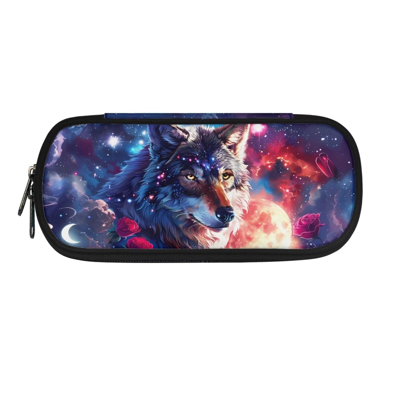 TOADDMOS Galaxy Space Wolf Rose Pencil Bag for Teen Girls Women Pencil Pouch Multi-Functional Travel Luggage Make up Cosmetic Bag