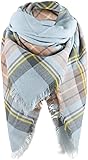 American Trends Women's Cozy Warm Winter Fall Blanket Scarf Stylish Soft Chunky Checked Giant Scarves Shawls One Size Fresh Blue