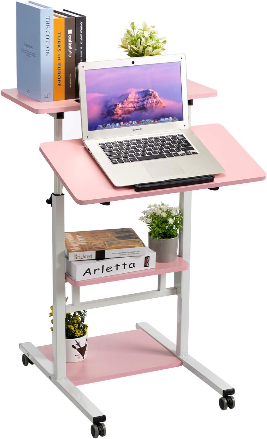DOEWORKS Mobile Stand Up Desk, Height Adjustable Computer Work Station with Wheels, Rolling Presentation : Electronics