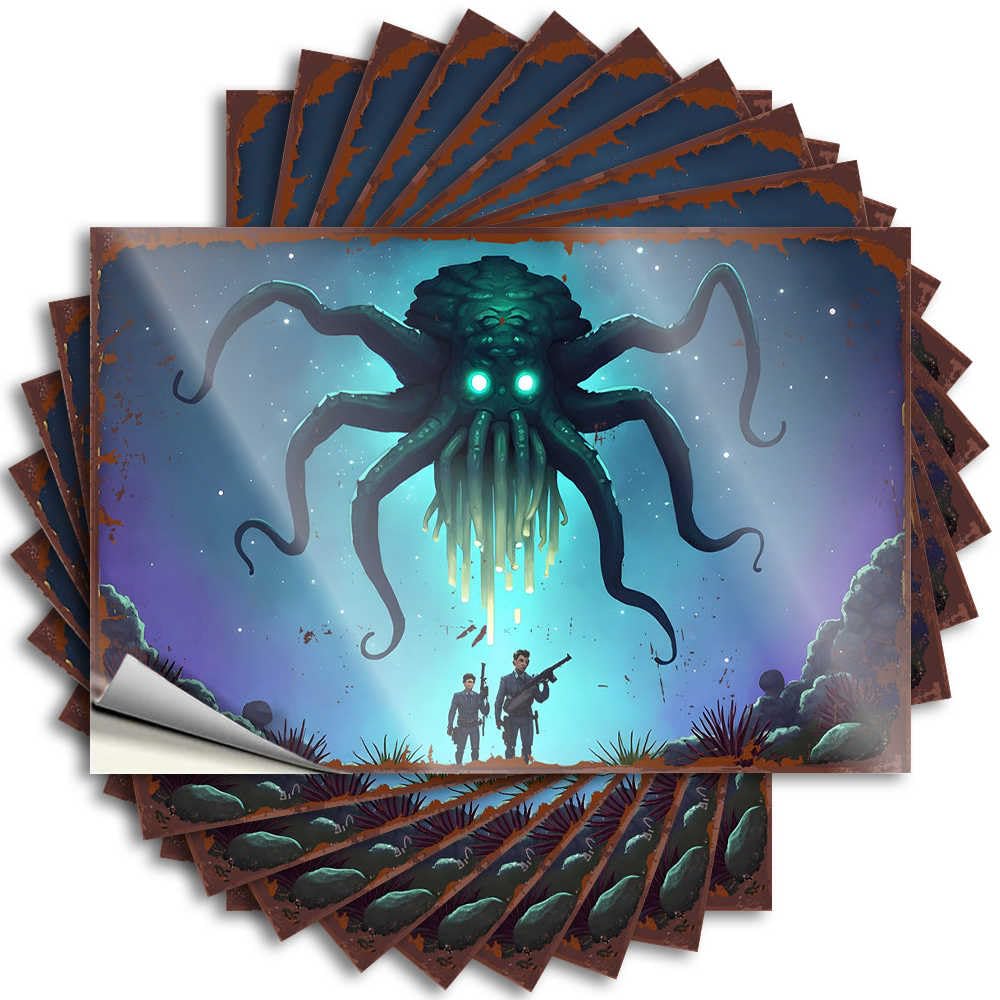 Decal Kitchen Decorations | Metal Case Two Soldiers Face an Giant Octopus in A Fantasy Underwater Scene for Interior(6X9CM)