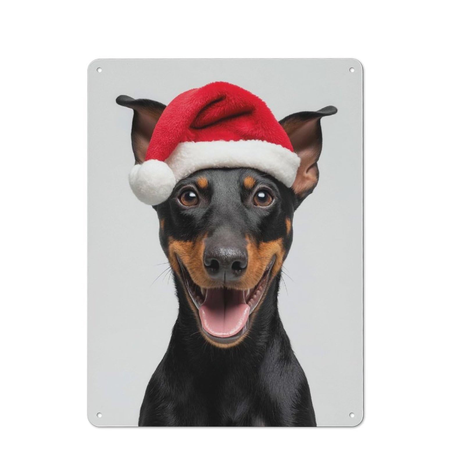 Industrial Manchester Terrier Dog with Santa Hat Portrait Industrial Metal Sign 40x30cm, Industrial Wall Decor for Workspace, Cafe, Hallway Or Garage