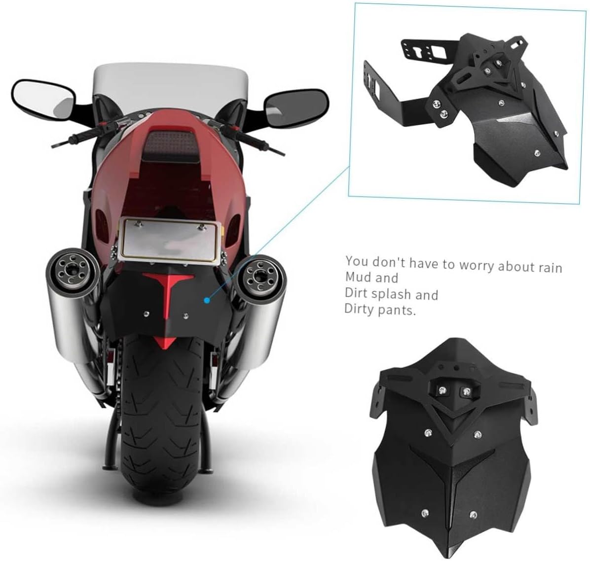 Motorcycle Rear Mudguard Durable Aluminum Alloy Splash Guard for Off-Road Use Easy Installation and Impact Resistant Design Black