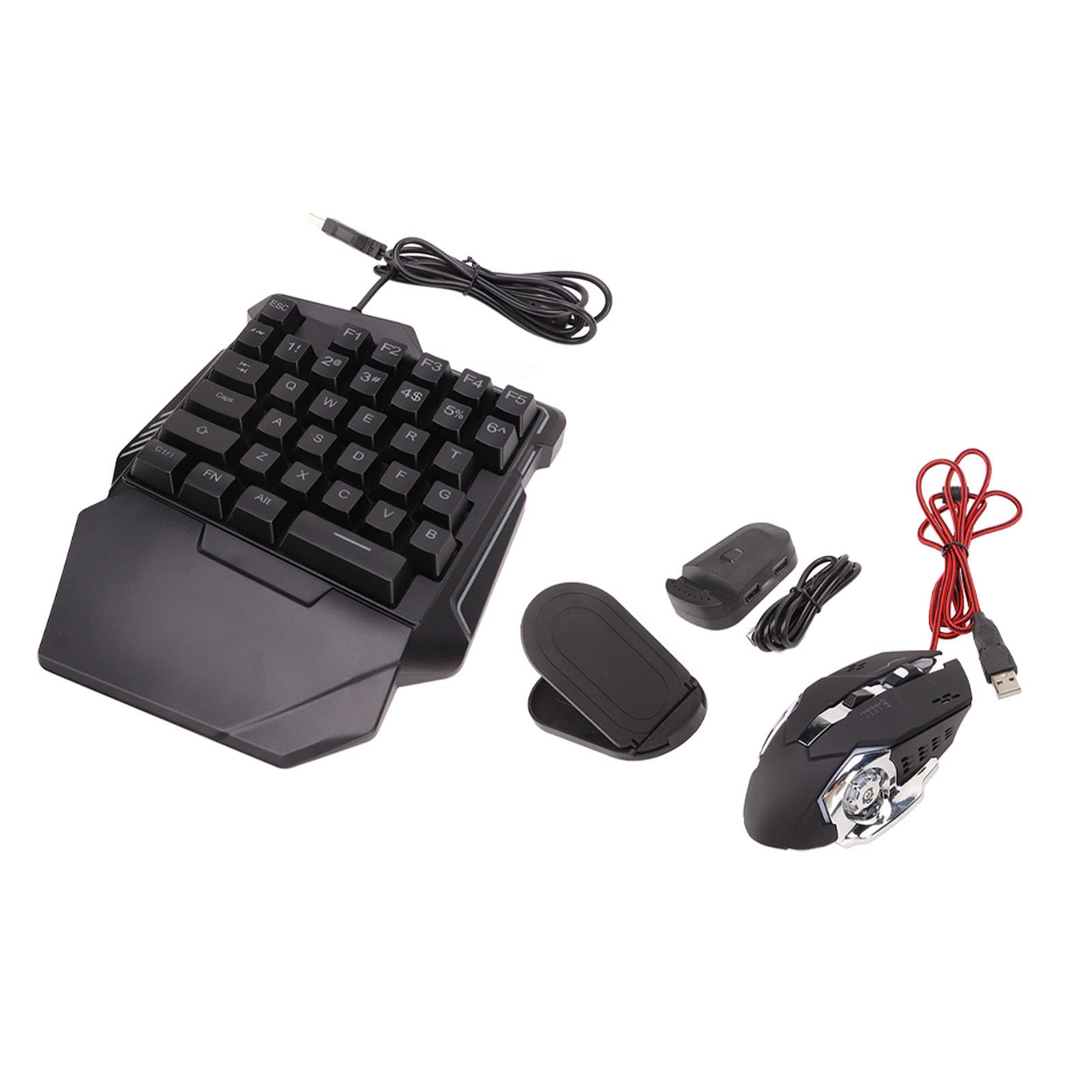 Conversor de ratón para juegos con una sola mano, con cable, 35 teclas, teclado retroiluminado, 6 teclas, juego de convertidor de ratón para juegos con soporte, profesional