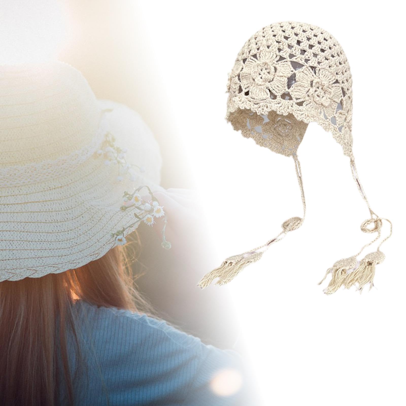 Gehäkelte Beanie-Mütze, bequeme gestrickte Blumenmütze für Frauen auf