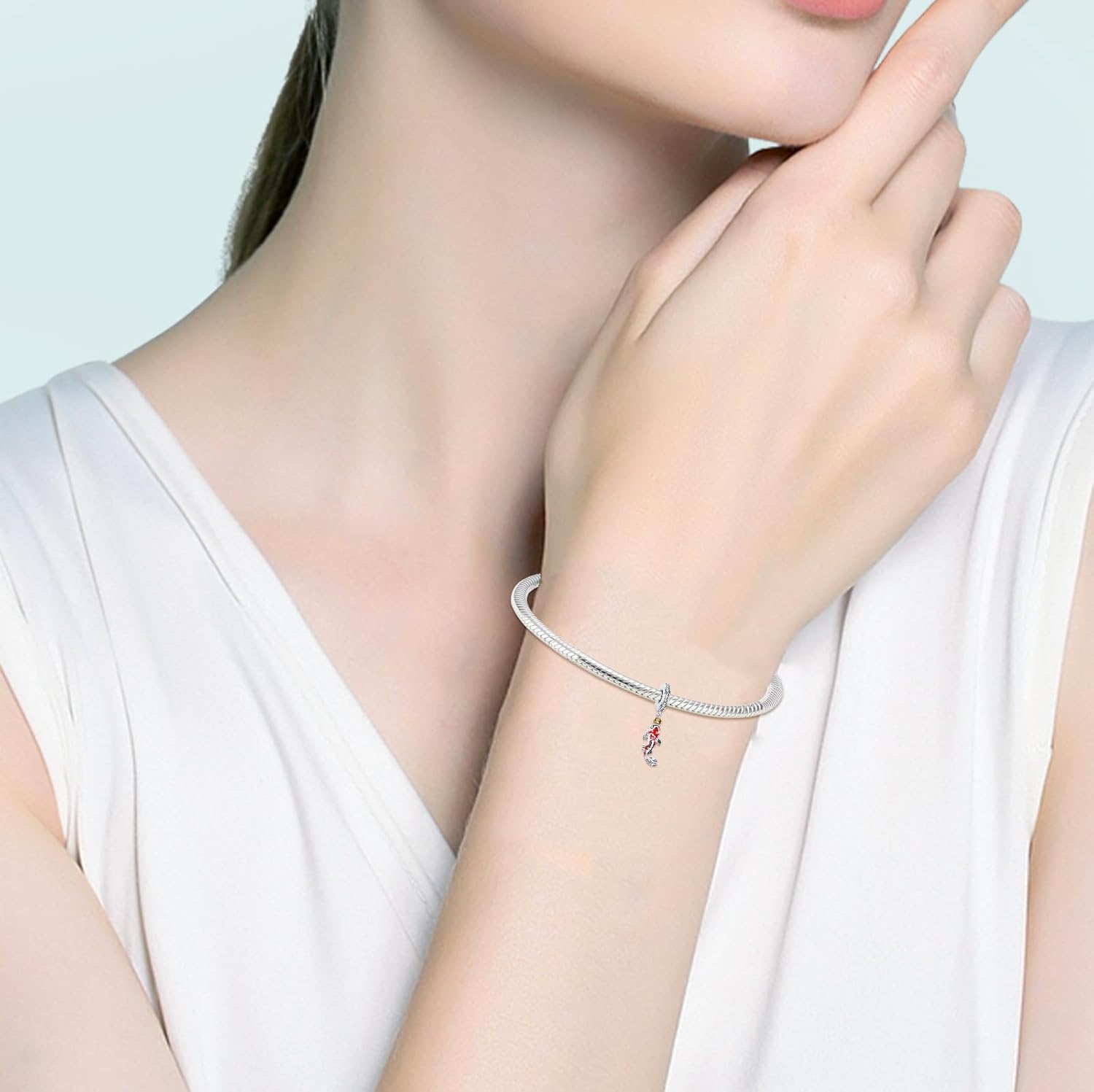 925 Sterling Silver Women's Bracelet Koi Pendant, Glazed Charm, Compatible with Bracelet Necklace, Lucky Beaded Birthday Gift - Image 4